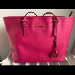 Michael Kors Hot Pink Saffiano Tote with Gold Accents